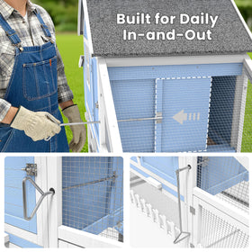 Pathosio Pets weatherproof mobility wheels enable smooth relocation of the coop.