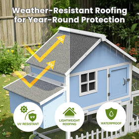 Pathosio Pets weatherproof chicken coop run area shows spacious outdoor access for flocks.