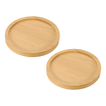 PATIKIL bamboo wood saucer 2-pack for clean plant drainage.