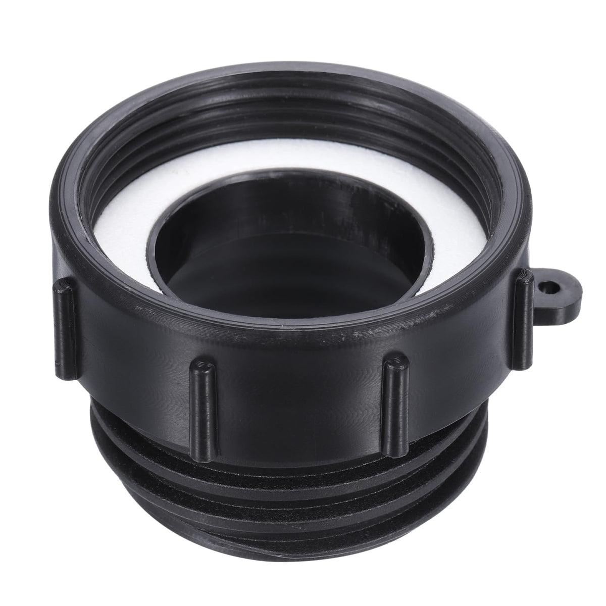 PATIKIL IBC tote adapter showing 2in fine female to S60x6 coarse male thread for secure hose connections.