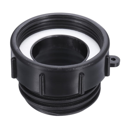 PATIKIL IBC tote adapter showing 2in fine female to S60x6 coarse male thread for secure hose connections.
