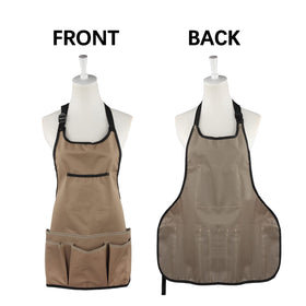 Patilwon apron with a phone pocket provides quick access while tending plants.