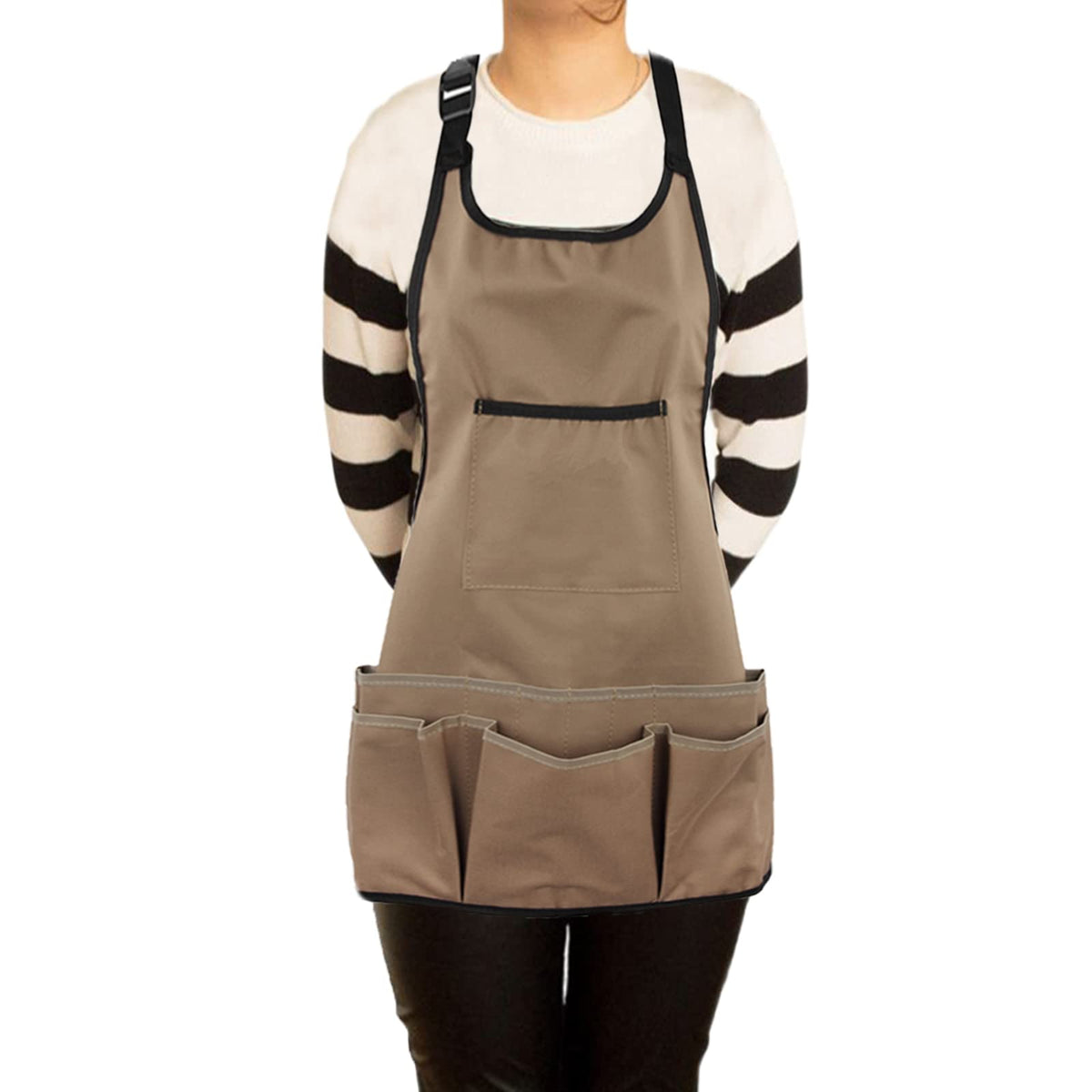 Patilwon gardening apron with 14 pockets keeps tools organized during gardening.