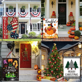 Pating designs celebrate spring through Christmas for outdoor seasonal charm.