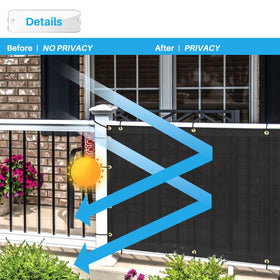 Patio durable mesh privacy screen provides breathable shade on sunny patios.
