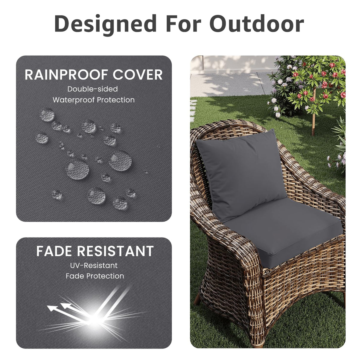 PatioGlow fade-resistant Oxford fabric texture in gray for outdoor use.
