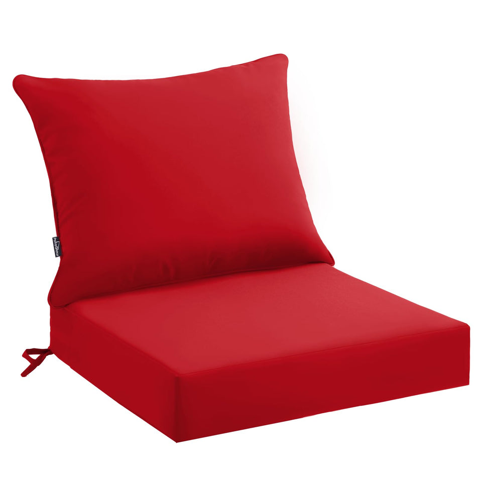 PatioGlow outdoor seat cushion set, front view, enhances comfort on outdoor chairs.