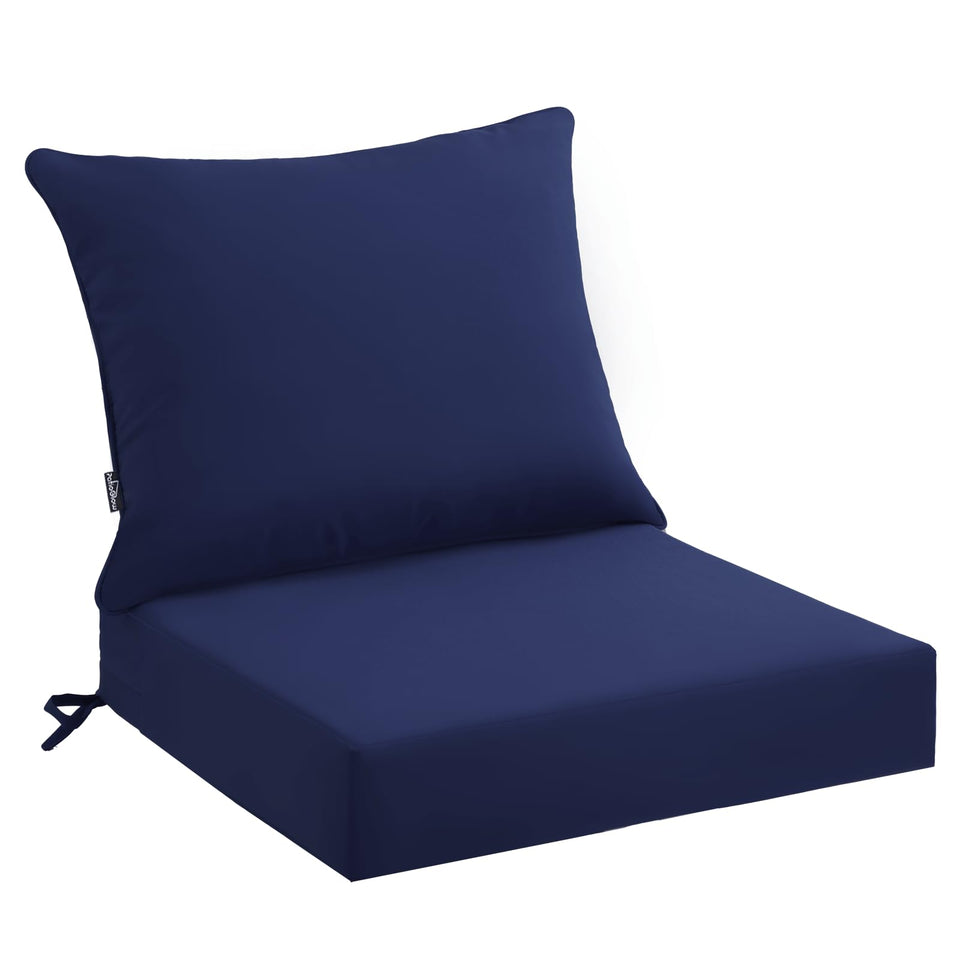 PatioGlow outdoor seat cushions set on a chair with waterproof protection.