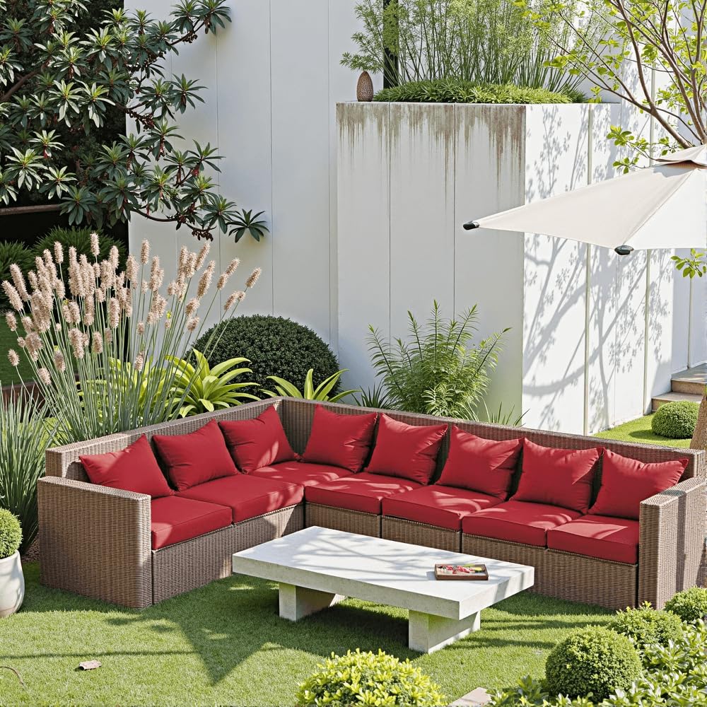 PatioGlow waterproof cushion detail, durable outer cover resists rain and splashes.