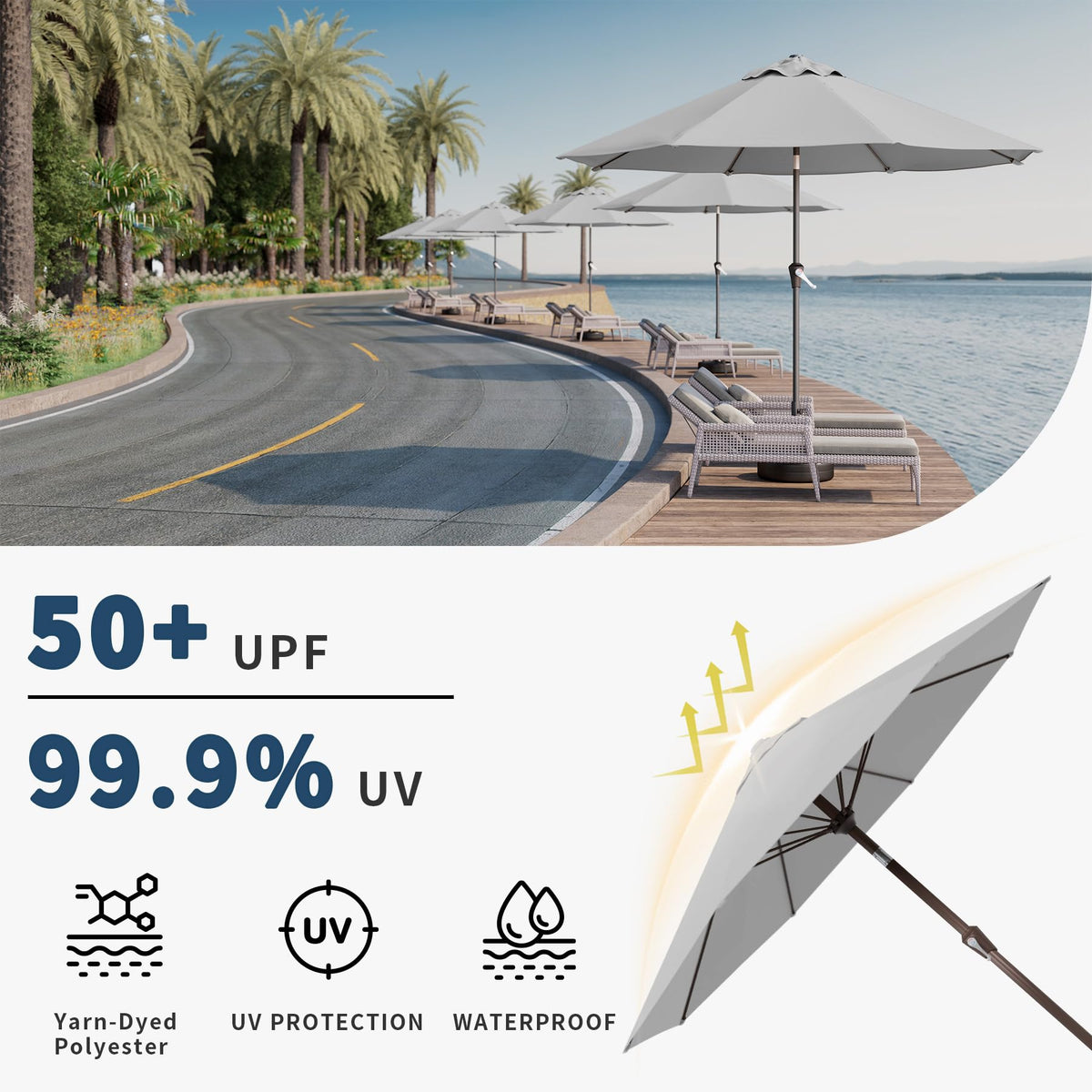 Patio Kingdom 10-foot diameter umbrella covers large patio spaces