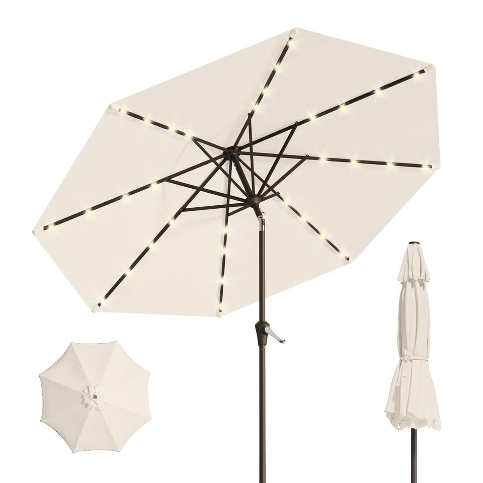 Patio Kingdom 10ft solar LED umbrella cream-white illuminates outdoor evenings