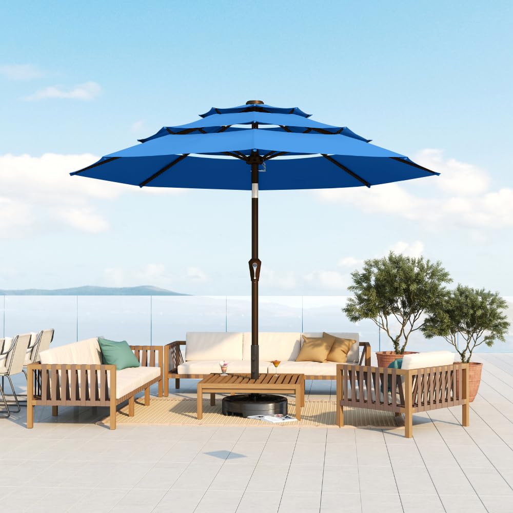 Patio Kingdom 10ft umbrella canopy provides broad shade for patios and decks.