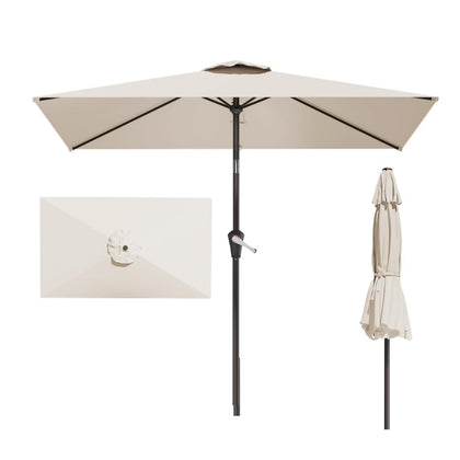 Patio Kingdom 6.5x10 rectangular umbrella shading a dining table for outdoor meals