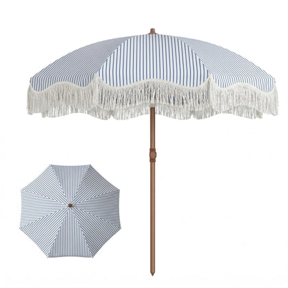Patio Kingdom 7ft boho fringe umbrella adds stylish shade on the beach
