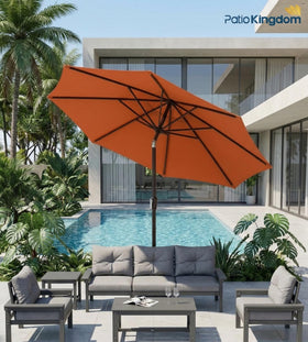 PatioKingdom 9ft backyard setup showing full coverage over seating area