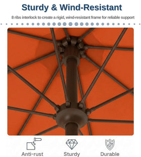 PatioKingdom 9ft umbrella fiberglass ribs close-up highlighting durability