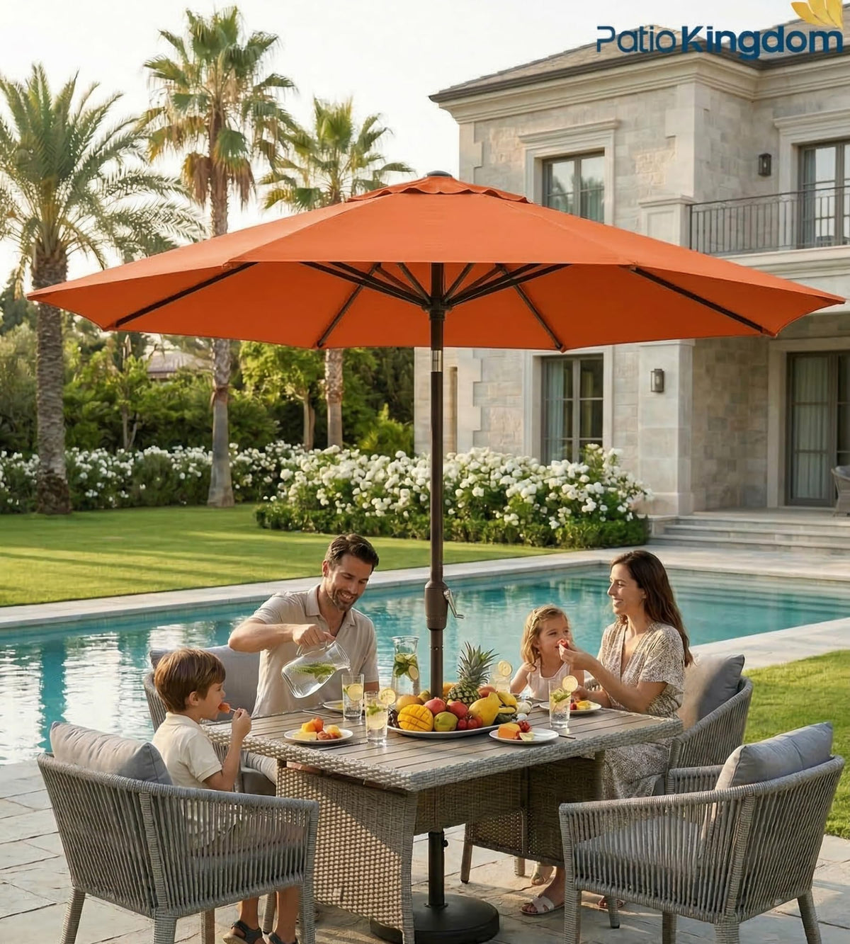 PatioKingdom orange canopy adds vibrant shade to outdoor spaces