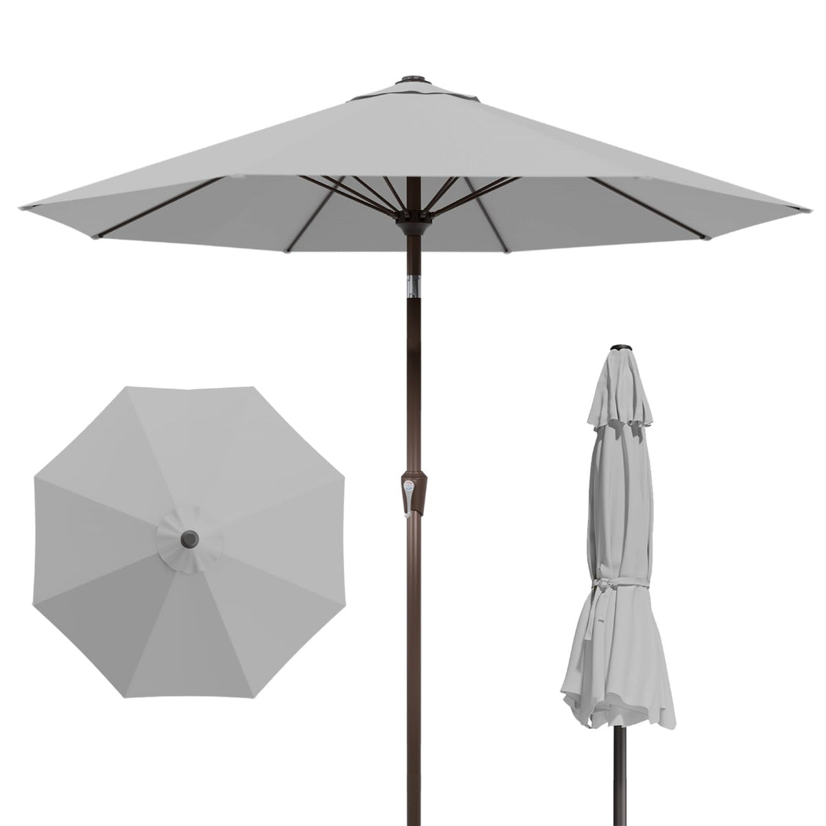 Patio Kingdom 9FT umbrella with push-button tilt for adjustable shade.