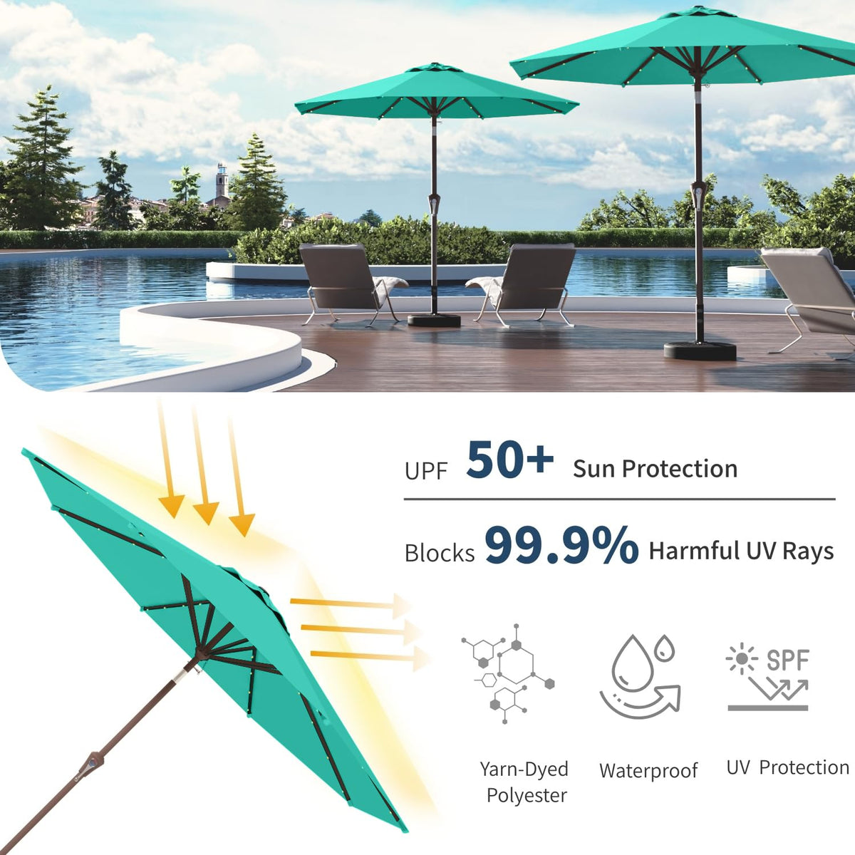 Patio Kingdom 9ft LED lights create ambient night glow
