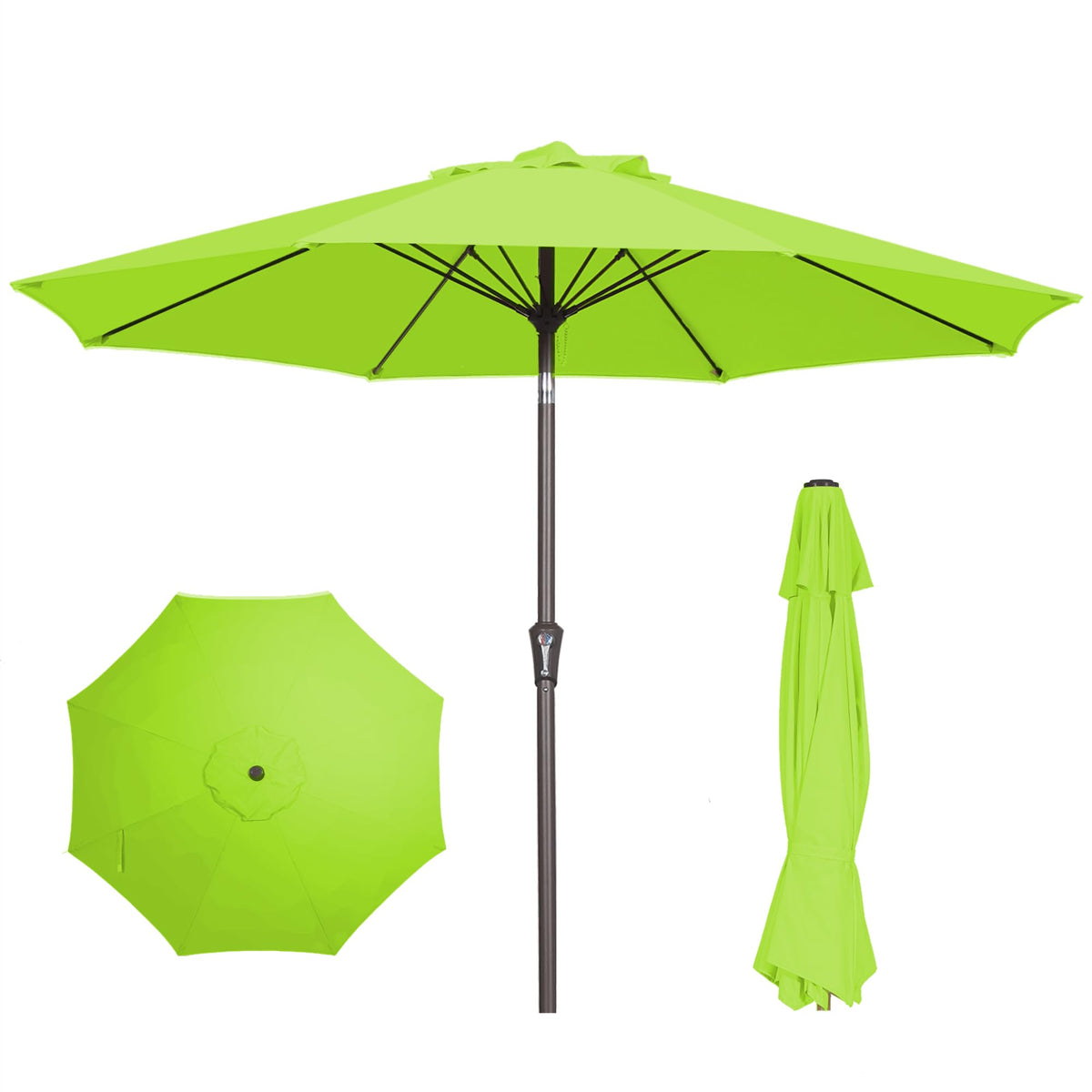 Patio Kingdom 9ft umbrella with wind vent provides steady shade in breezy conditions.
