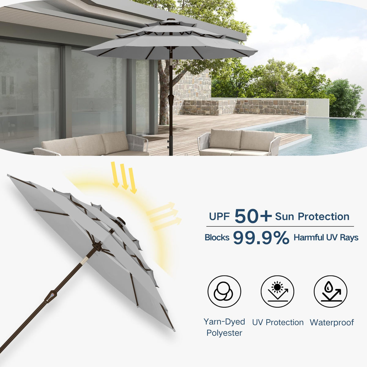 Patio Kingdom crank lift system enables easy opening.