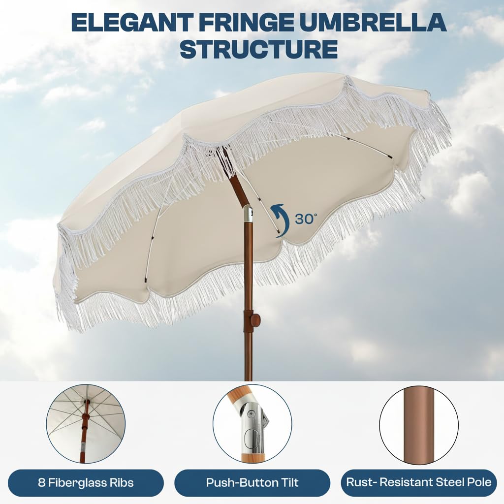 Eight fiberglass ribs offer wind resistance and flexible support.