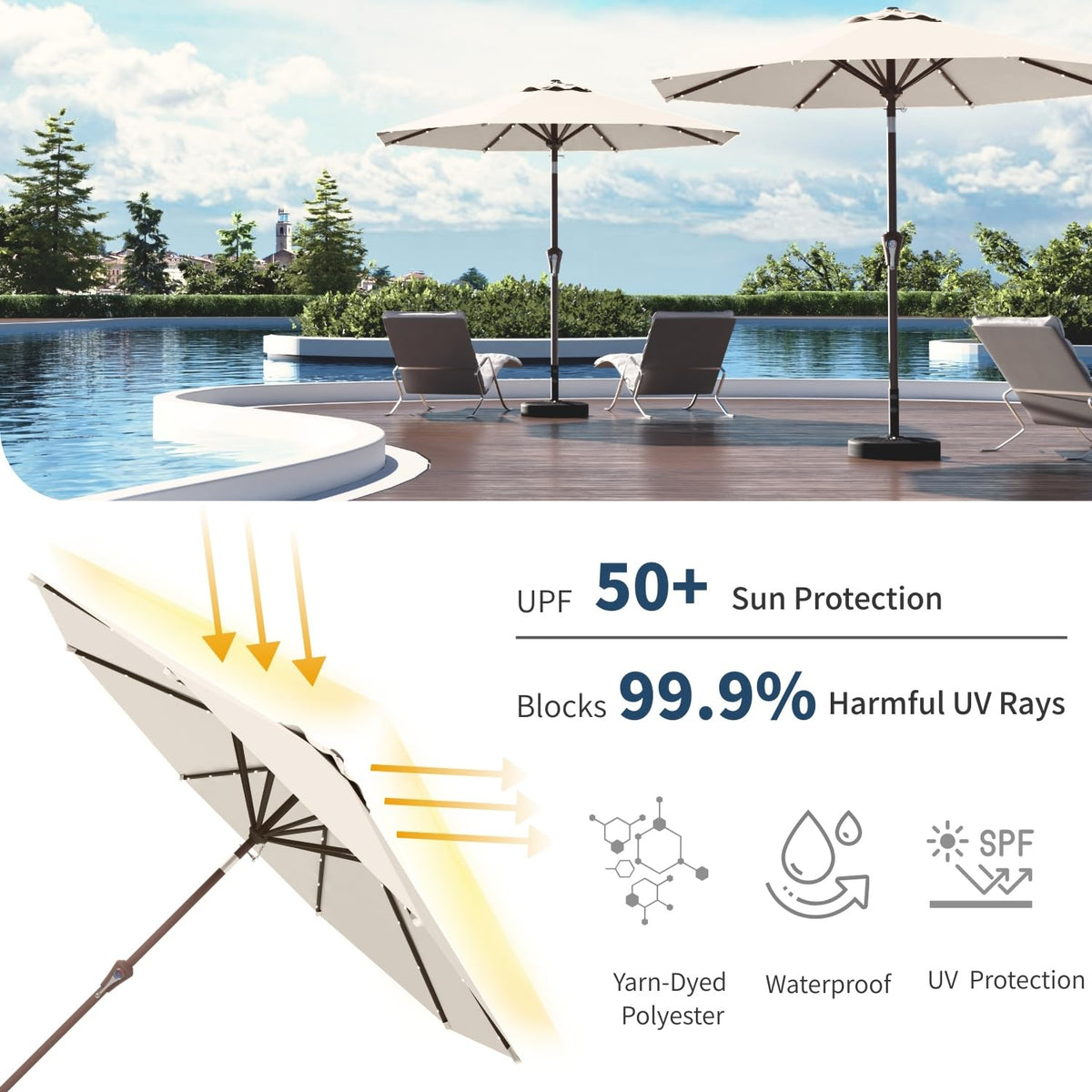 Patio Kingdom iron pole with 8 ribs ensures sturdy wind-ready support