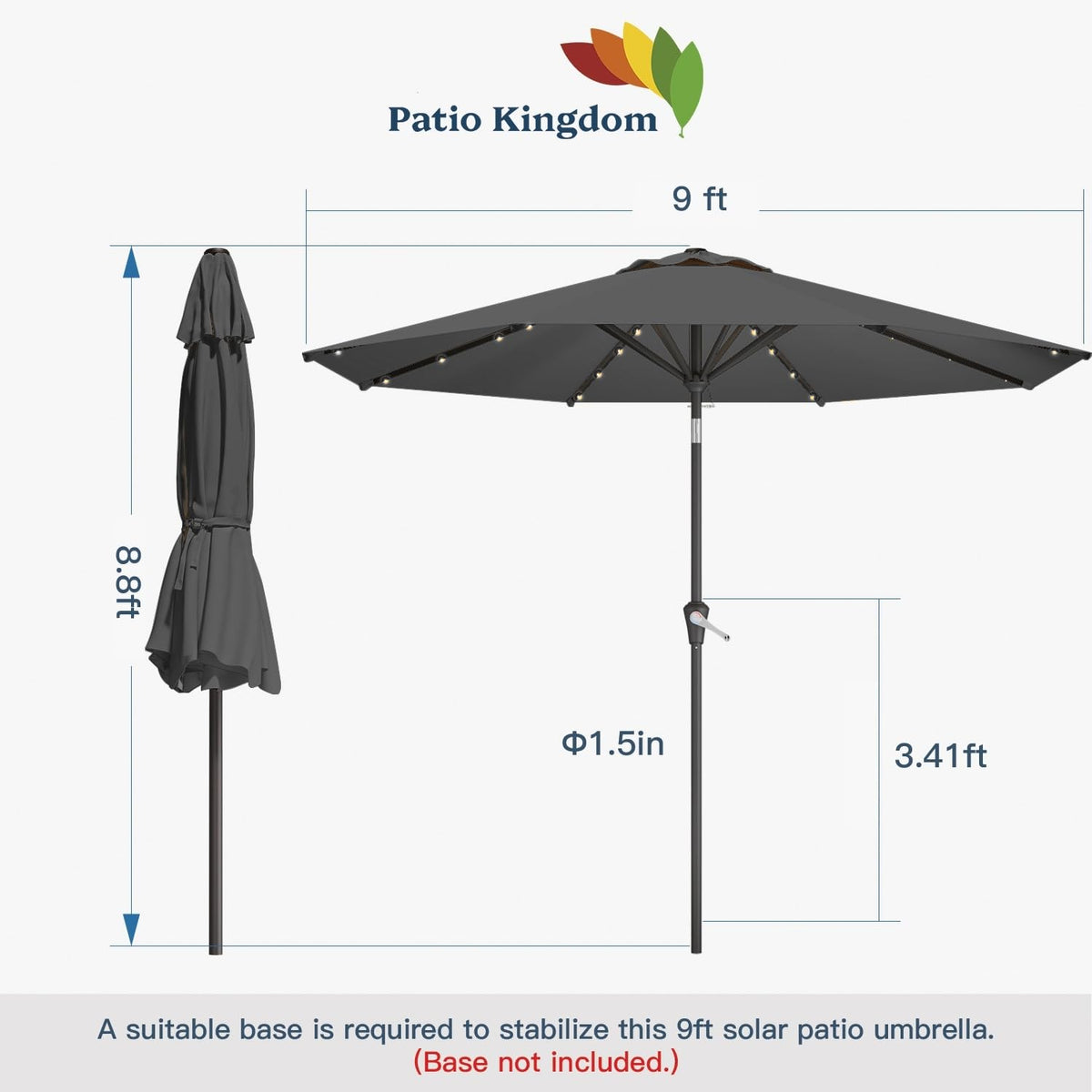 Patio Kingdom LED-lights umbrella adds ambient glow for evenings outdoors.