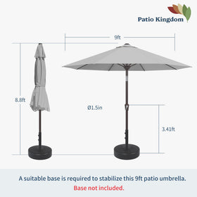 Patio Kingdom light gray umbrella blends with outdoor furniture styles.