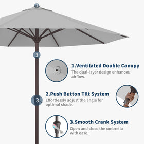 Patio Kingdom outdoor dining setup shaded by this umbrella