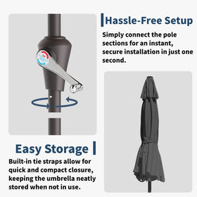 Patio Kingdom pool-deck umbrella ideal for poolside lounging and deck gatherings.