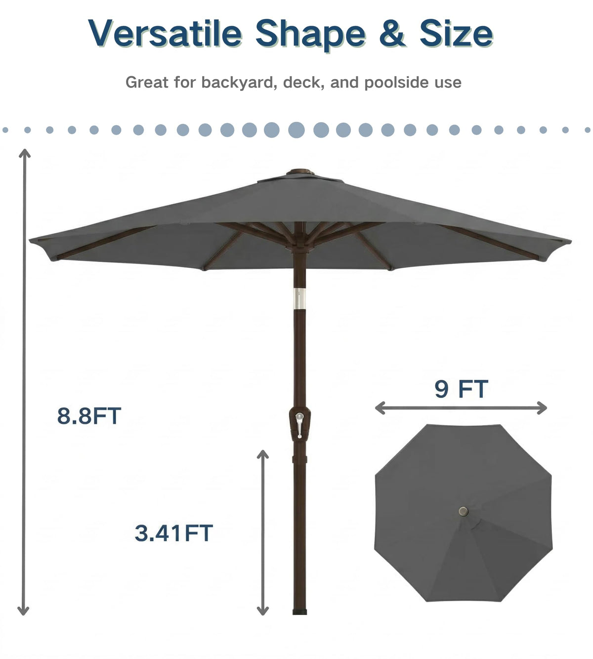 Patio Kingdom powder-coated iron pole with fiberglass ribs for rust resistance