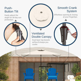 Patio Kingdom push-button tilt for adjustable shade throughout the day