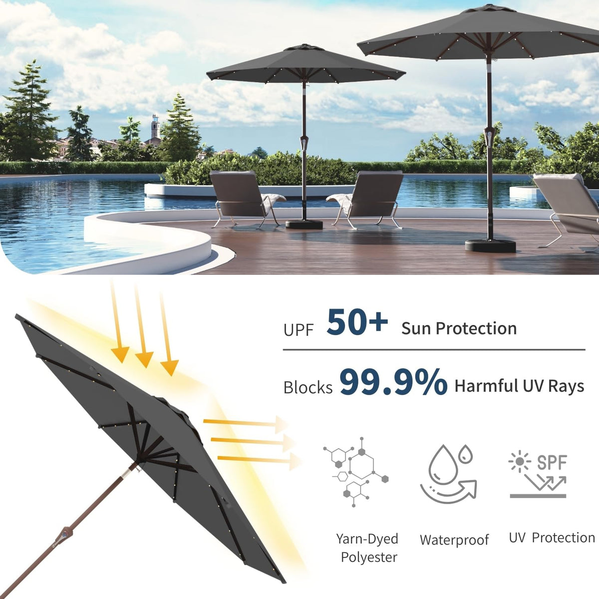 Patio Kingdom tilt mechanism enables adjustable shading.