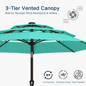 Patio Kingdom umbrella with crank lift mechanism for smooth opening.