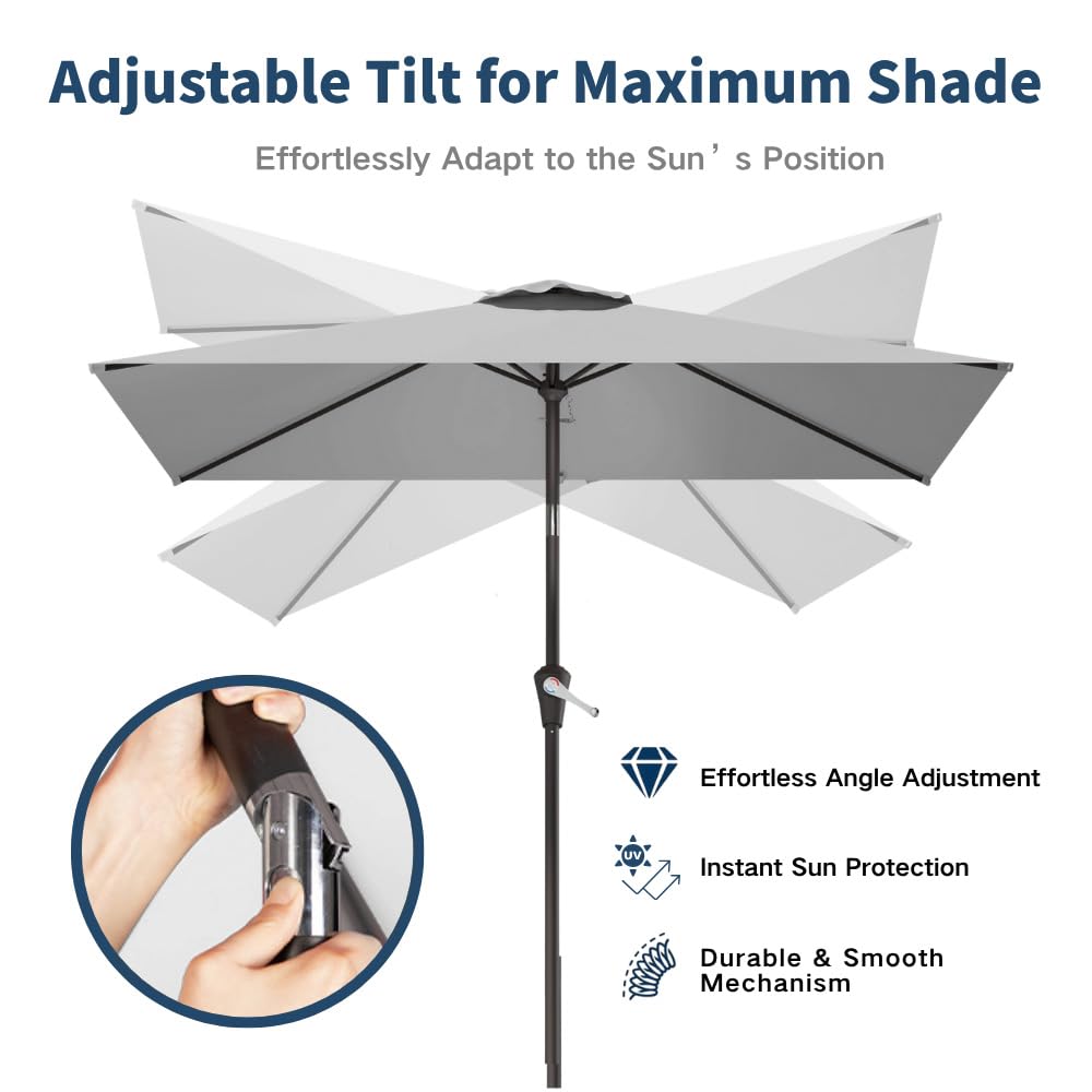 Patio Kingdom umbrella with crank lift for easy opening and closing