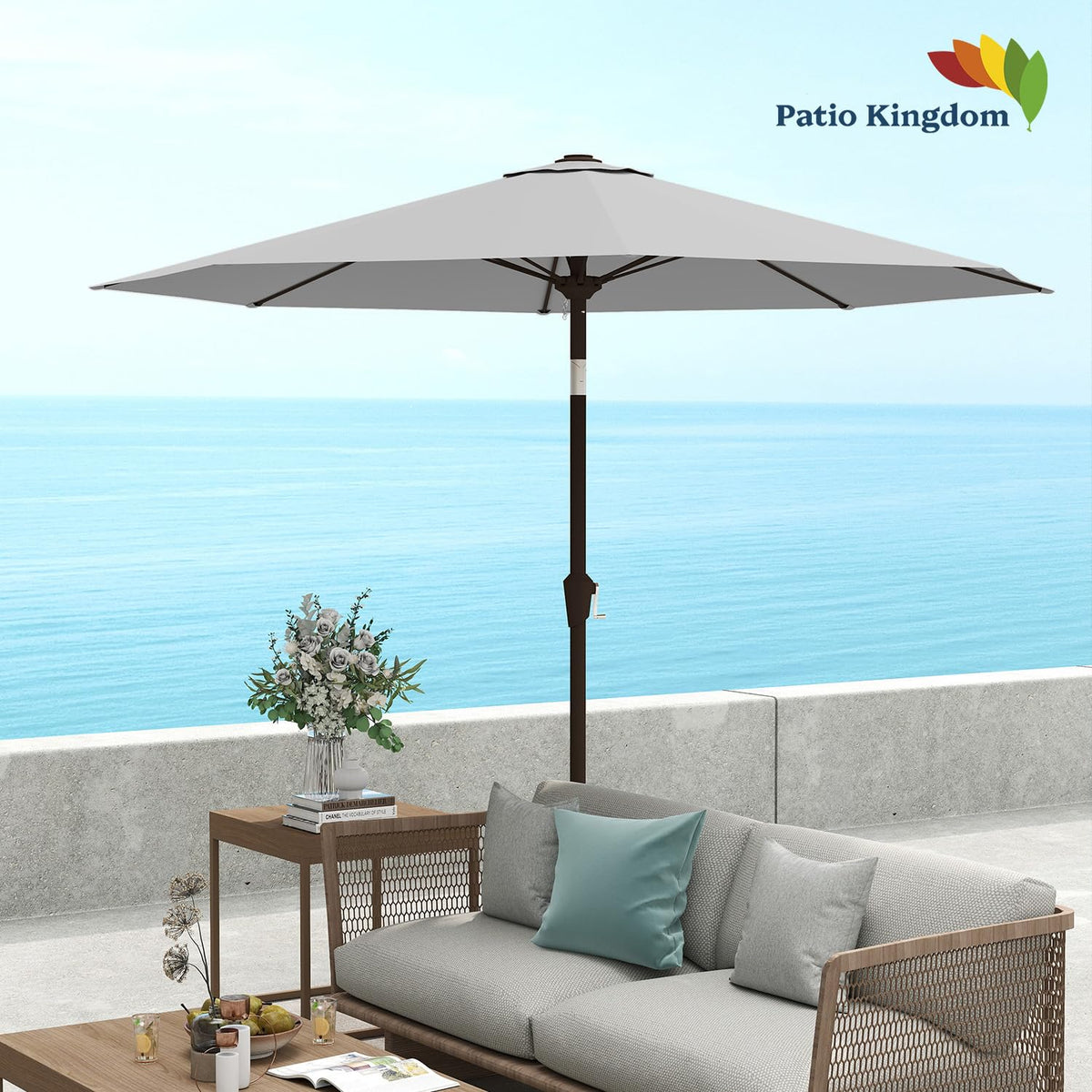 Patio Kingdom umbrella crank operation for easy open and close.