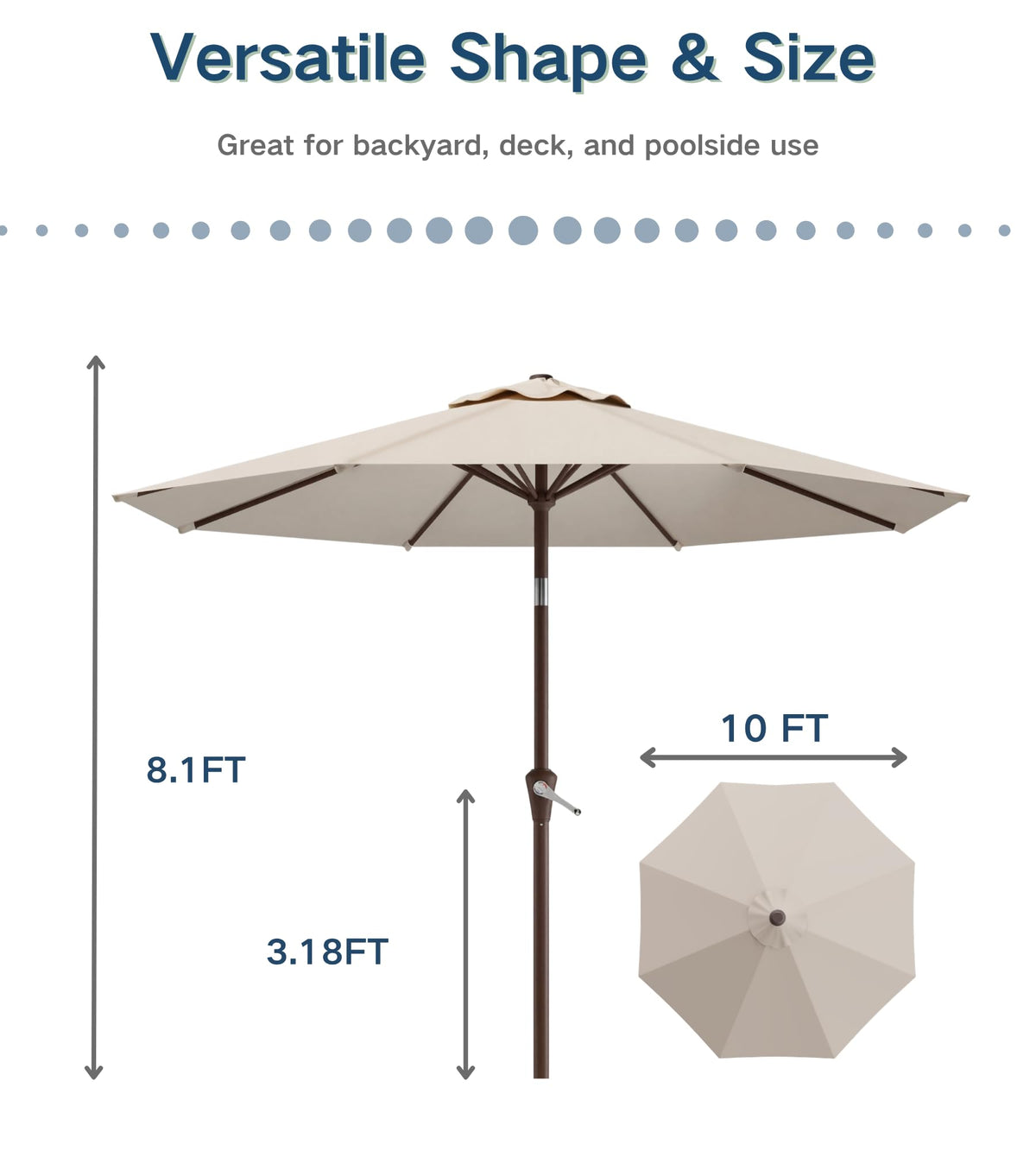Patio Kingdom outdoor dining scene under the umbrella for poolside comfort.