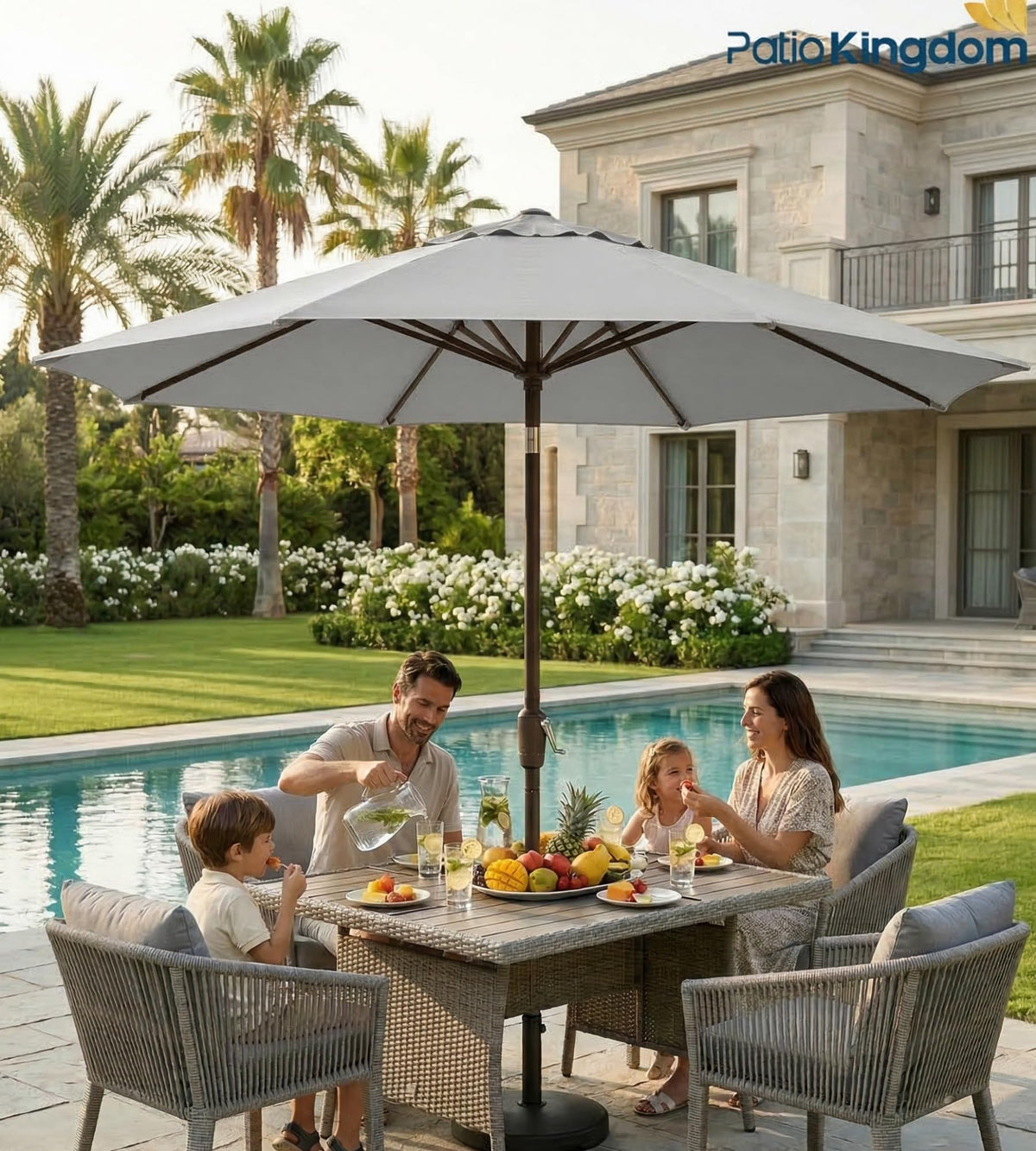 PatioKingdom powder-coated iron pole adds long-lasting strength.