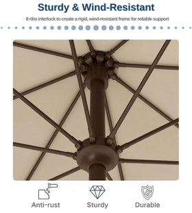 Patio Kingdom crank operation enabling quick open and close of the umbrella.