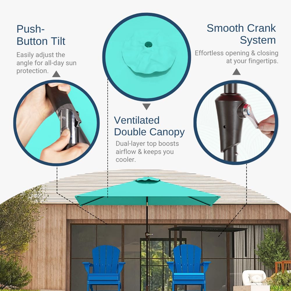 Patio Kingdom UV-resistant fabric keeps colors vibrant and protected.