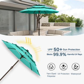 Patio Kingdom waterproof polyester resists rain and fading.