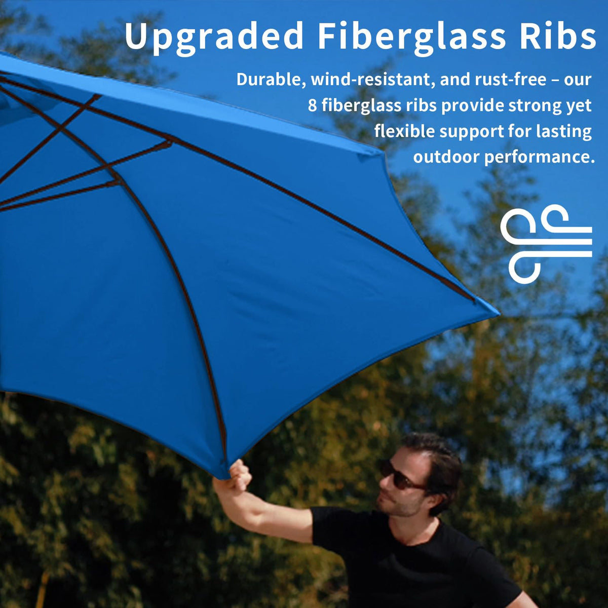 UV-resistant canopy on Patio Kingdom umbrella protects from sun fading