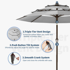 Patio Kingdom wind-stable frame with eight ribs for steadier shade.