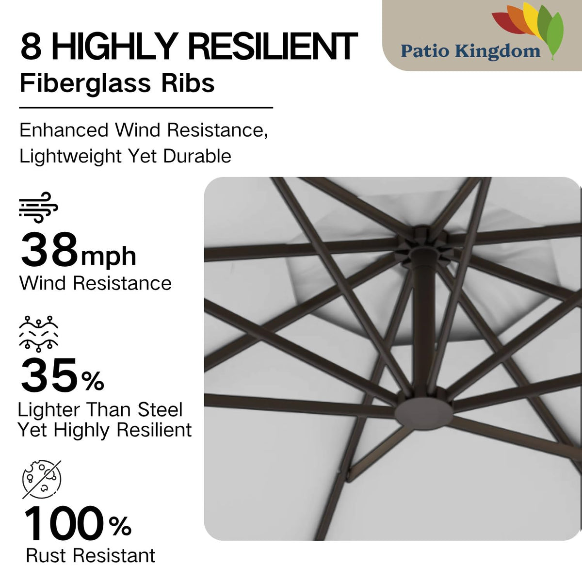 Patio Kingdom wind vent top enhances airflow for stability in breezes