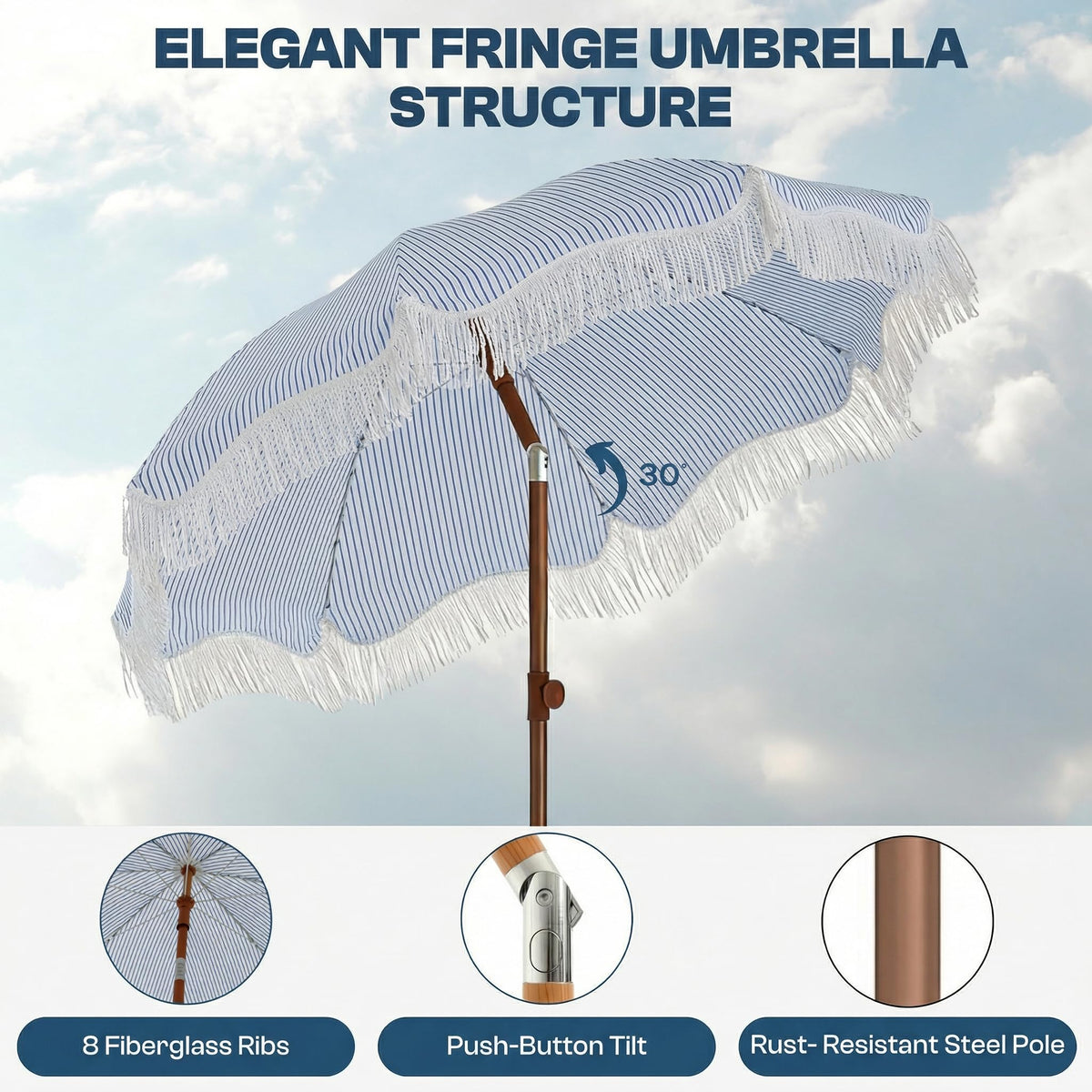 Patio Kingdom windproof 8-rib frame resists gusts at the beach