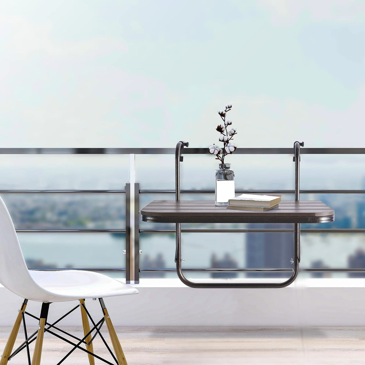 Patio Novagarden balcony railing table safety lock keeps the surface secure