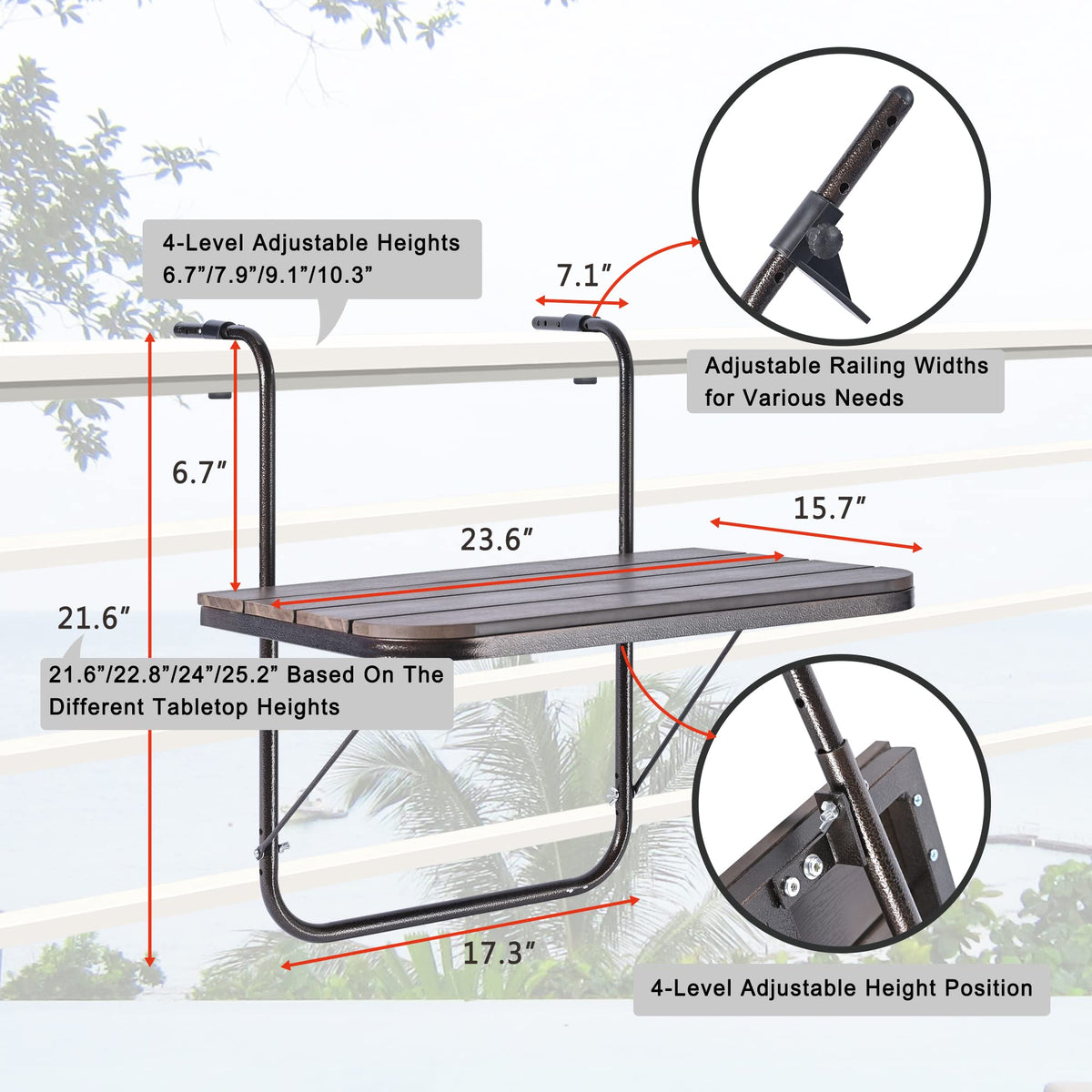 Patio Novagarden balcony railing table space-saving folding design saves storage