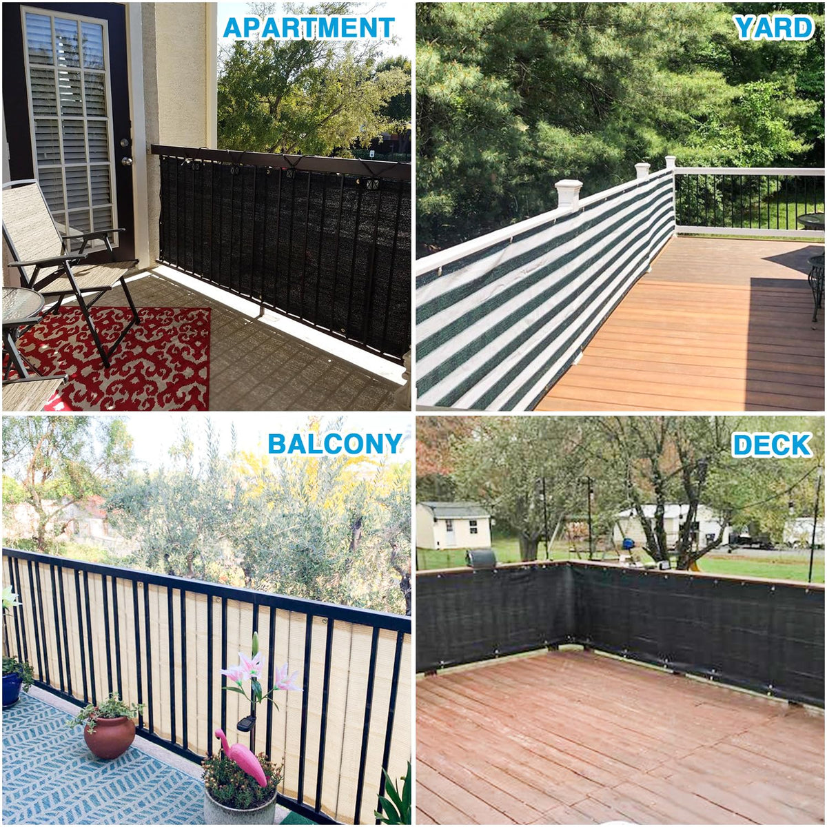 Patio outdoor privacy screen on fence panel shields yard from passersby.