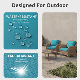 PatioGlow teal cushions with built-in ties stay put